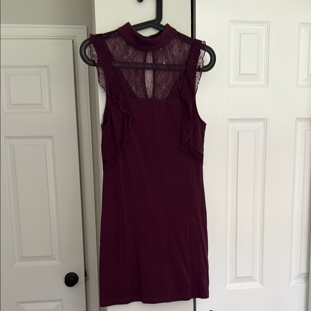 Free People Plum Mock Neck Sheath Mini Dress